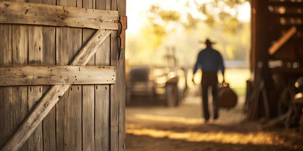 Rancher leaving the barn